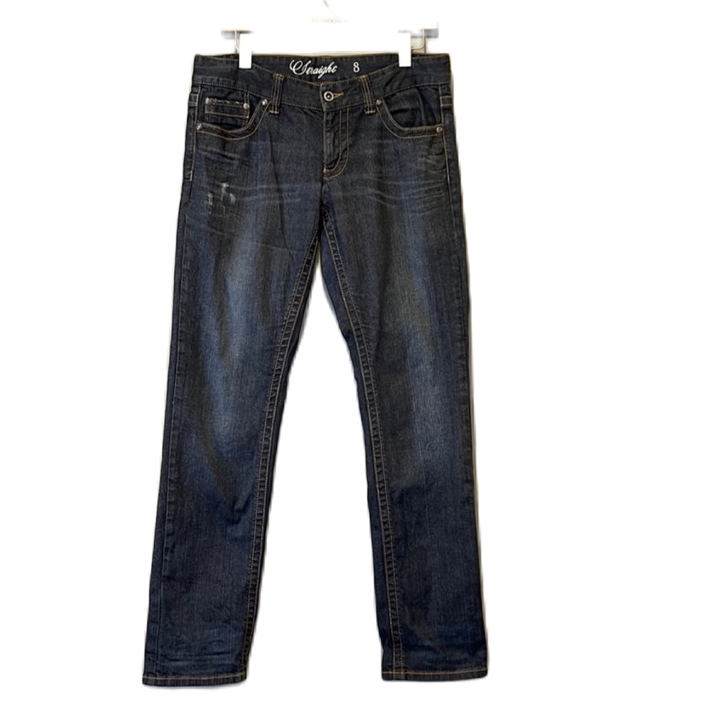 Tommy Hilfiger, 8, straight, 98% Cotton,2% spandex.Factory distressed. EUC